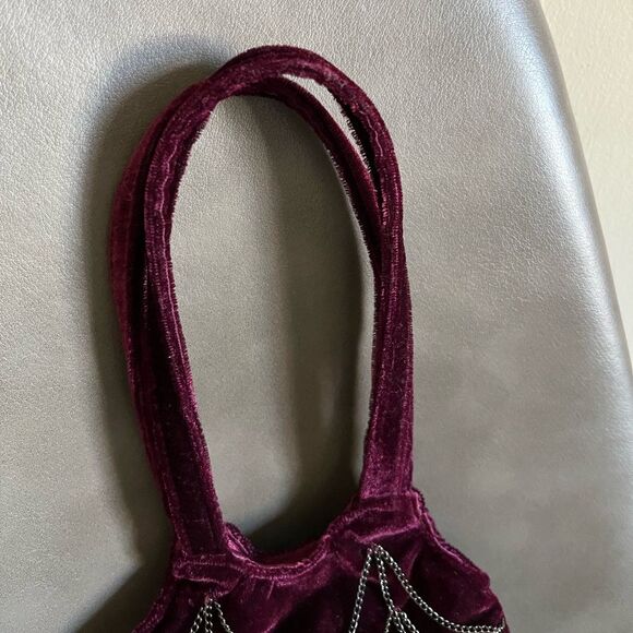 Vintage burgundy velvet glam goth spider web chains mini bag wristlet formal - Picture 3 of 8